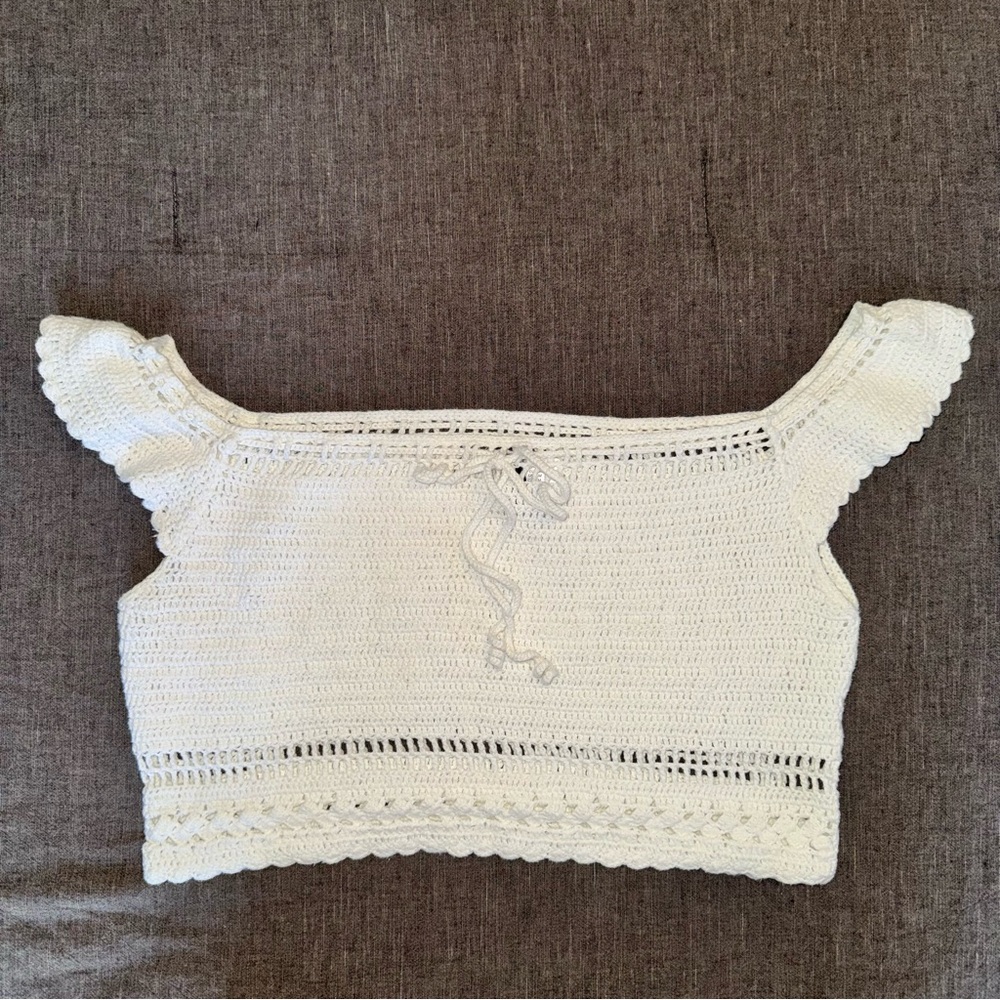 Cotton Crochet Off-The-Shoulder Knit Top